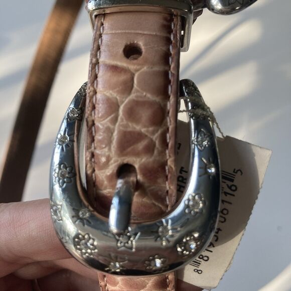 NEW Brighton Women’s Pink Croc Leather Belt ML 32 Sparkling Heart B10482 VTG - Picture 10 of 16